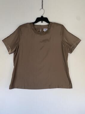 BFA Classics Blouse Womens XL Brown Solid Short Sleeve Keyhole Round Neck Top